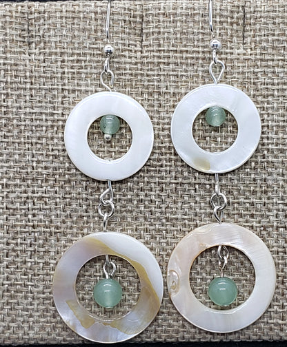 Mother Of Pearl Dangling Ear Rings With Green Aventurine - South Florida Boho Boutique