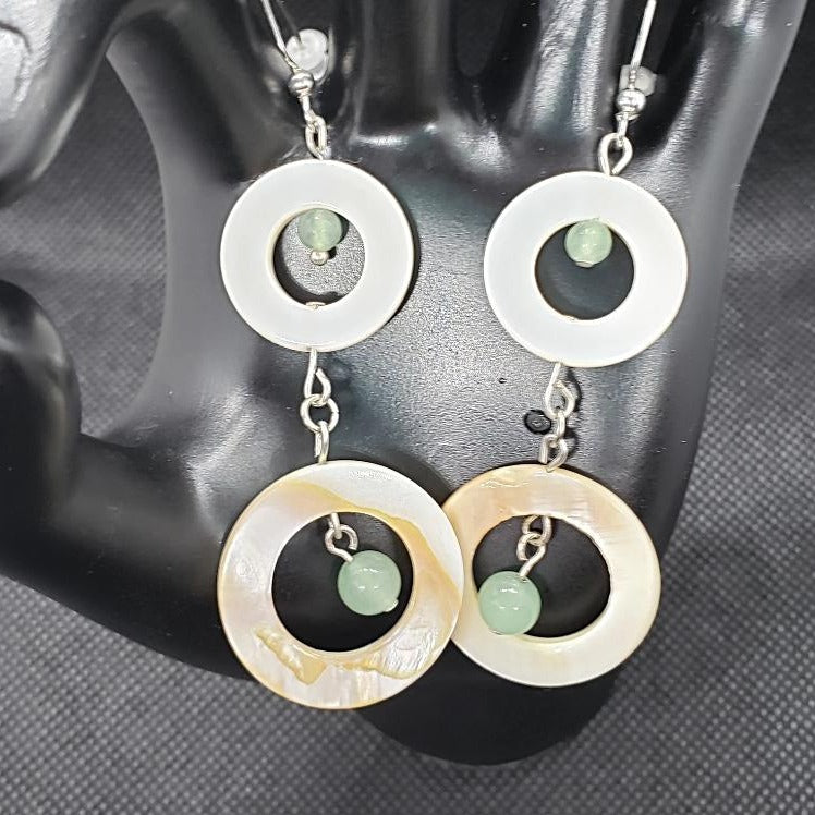 Mother Of Pearl Dangling Ear Rings With Green Aventurine - South Florida Boho Boutique