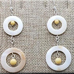 Mother Of Pearl Dangling Ear Rings With Yellow Jasper