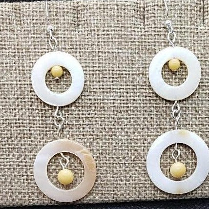 Mother Of Pearl Dangling Ear Rings With Yellow Jasper - South Florida Boho Boutique