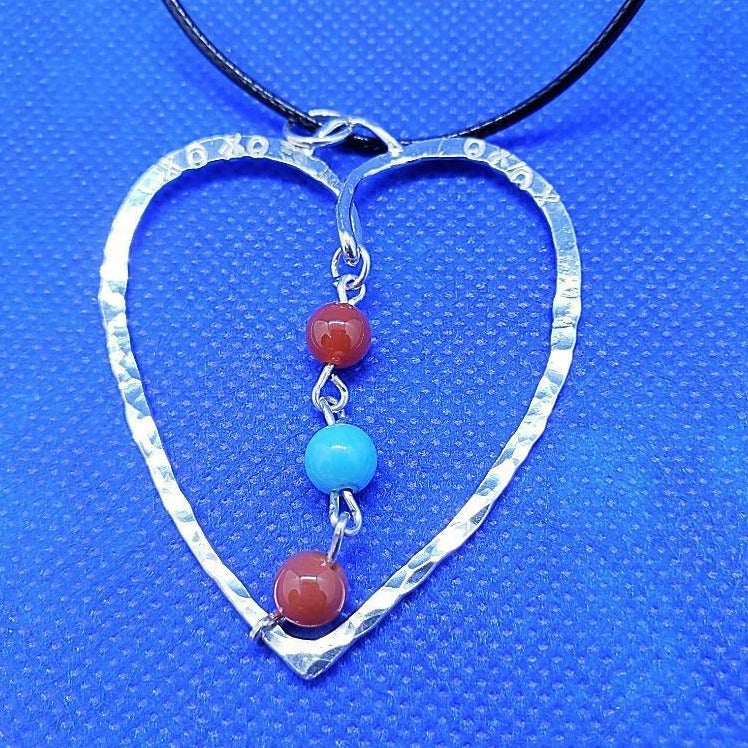 Sterling Silver Hammered Heart Pendants With Gemstones - Interchangeable Chain - South Florida Boho Boutique