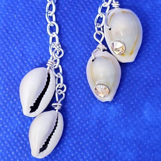 Cowrie Shell Ear Rings With Swarovski Crystals - South Florida Boho Boutique