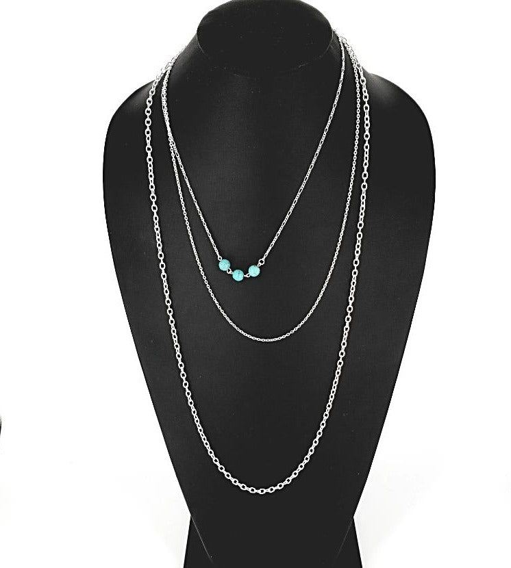 Three Layer Necklace With Turquoise Howlite Beads - South Florida Boho Boutique