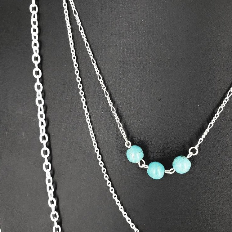 Three Layer Necklace With Turquoise Howlite Beads - South Florida Boho Boutique