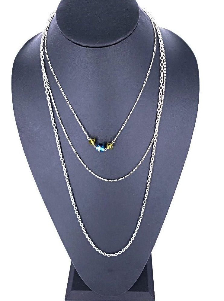 Three Layer Necklace With Olive And Blue Beads - South Florida Boho Boutique