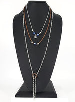 Three Layer Silver-Copper Necklace With Blue And Clear  Beads And Anchor Charm - South Florida Boho Boutique