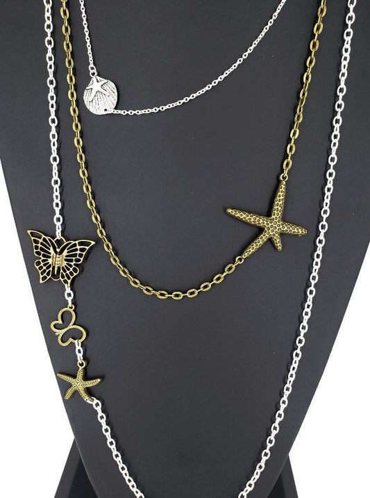 Three Layer Silver-Vintage Necklace With Charms - South Florida Boho Boutique