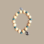 Follow Your Heart Charm  Natural Wood Bead Stretchband With Green Howlite Bead - South Florida Boho Boutique