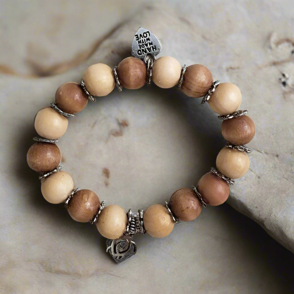 Turtle Charm  Natural Wood Bead Stretchband - South Florida Boho Boutique