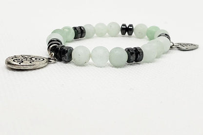 Handmade Beaded Stretchband - Green Aventurine - Hematite With Love Much-Laugh Often Charm - South Florida Boho Boutique