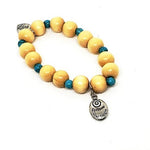 Follow Your Heart Charm  Natural Wood Bead Stretchband With Green Howlite Bead - South Florida Boho Boutique