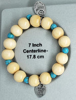 Follow Your Heart Charm  Natural Wood Bead Stretchband With Green Howlite Bead - South Florida Boho Boutique