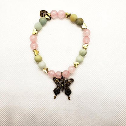 Rose Quartz And Amazonite Stretchband With Butterfly Charm Stretchband - South Florida Boho Boutique
