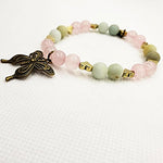 Rose Quartz And Amazonite Stretchband With Butterfly Charm Stretchband
