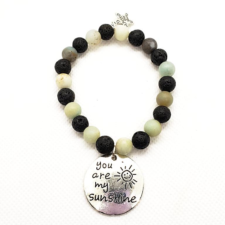 Lava Stone Diffuser Stretchband With Amazonite And Sunshine Charm - Handmade - South Florida Boho Boutique
