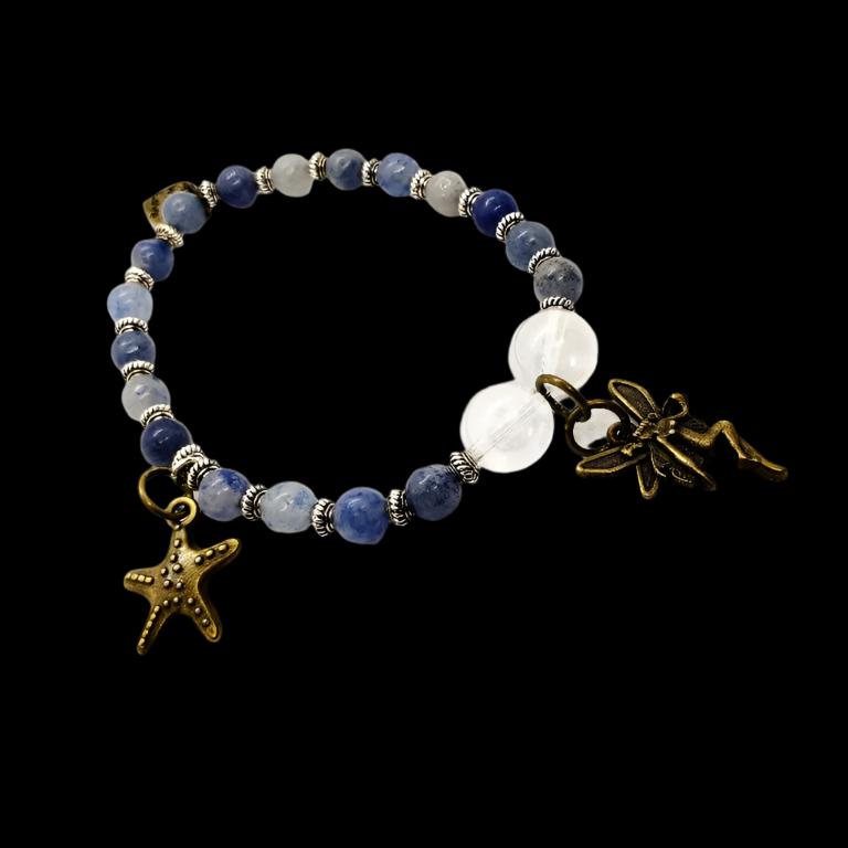 Blue Aventurine Stretchband With Angel Aura Quartz And Fairy-Starfish Charm - South Florida Boho Boutique