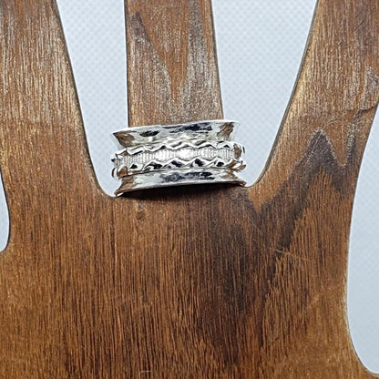 Sterling Silver Spinner Ring With Braid Pattern Outer Ring - South Florida Boho Boutique