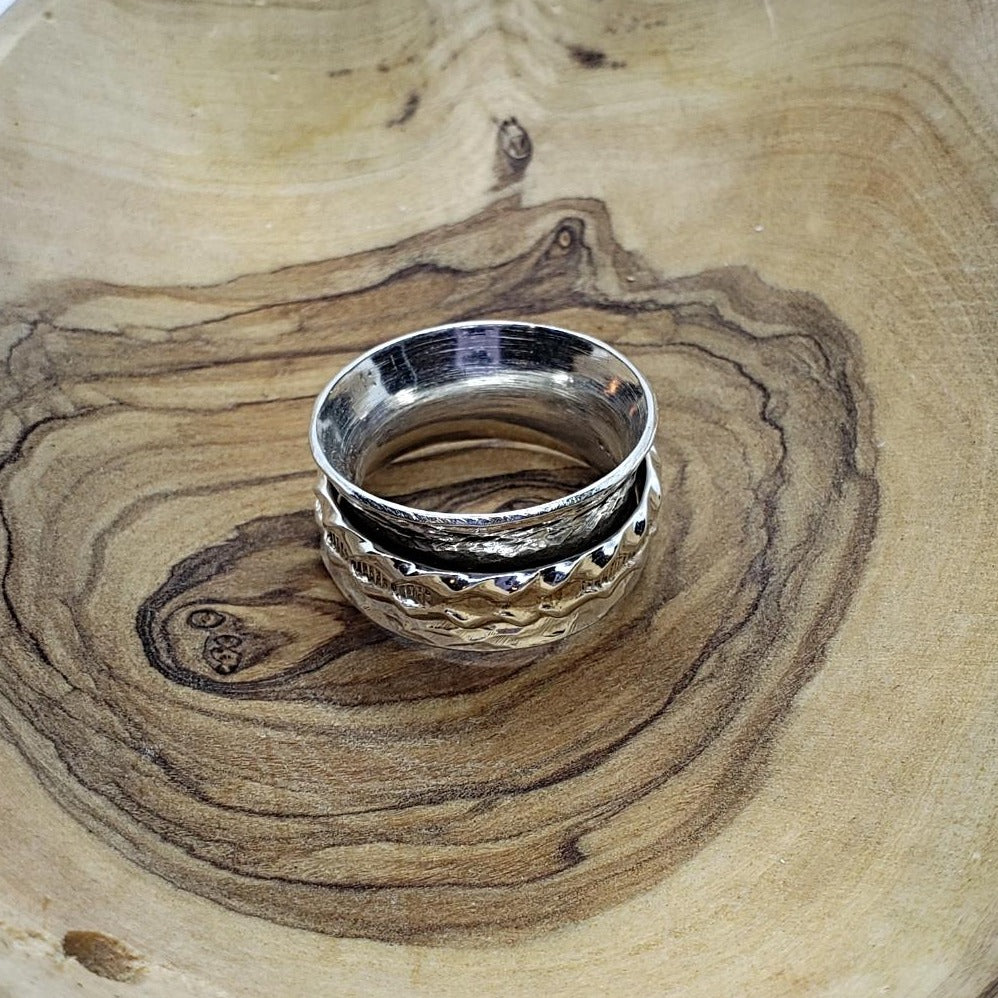 Sterling Silver Spinner Ring With Braid Pattern Outer Ring - South Florida Boho Boutique