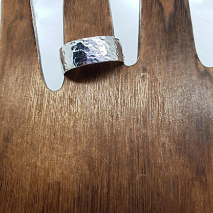 Sterling Silver Ring Wide Band Hammered Style - South Florida Boho Boutique