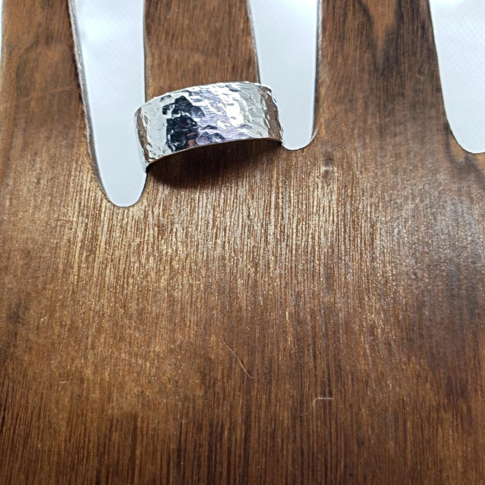 Sterling Silver Ring Wide Band Hammered Style