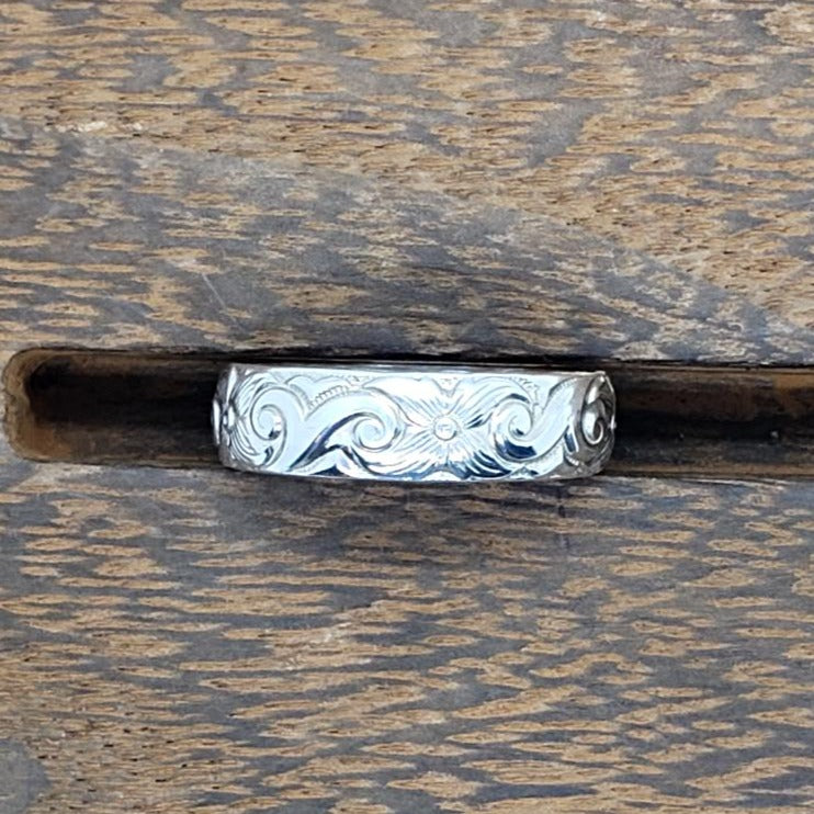 Sterling Silver Thumb Ring Wave And Flower Pattern - South Florida Boho Boutique