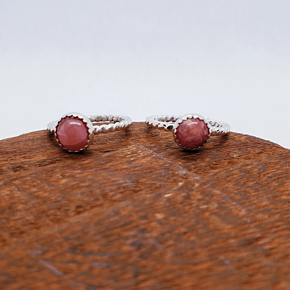 Sterling Silver Twisted Band With Rhodochrosite Cabochon - South Florida Boho Boutique