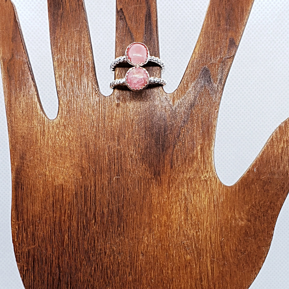 Sterling Silver Twisted Band With Rhodochrosite Cabochon - South Florida Boho Boutique
