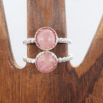 Sterling Silver Twisted Band With Rhodochrosite Cabochon - South Florida Boho Boutique