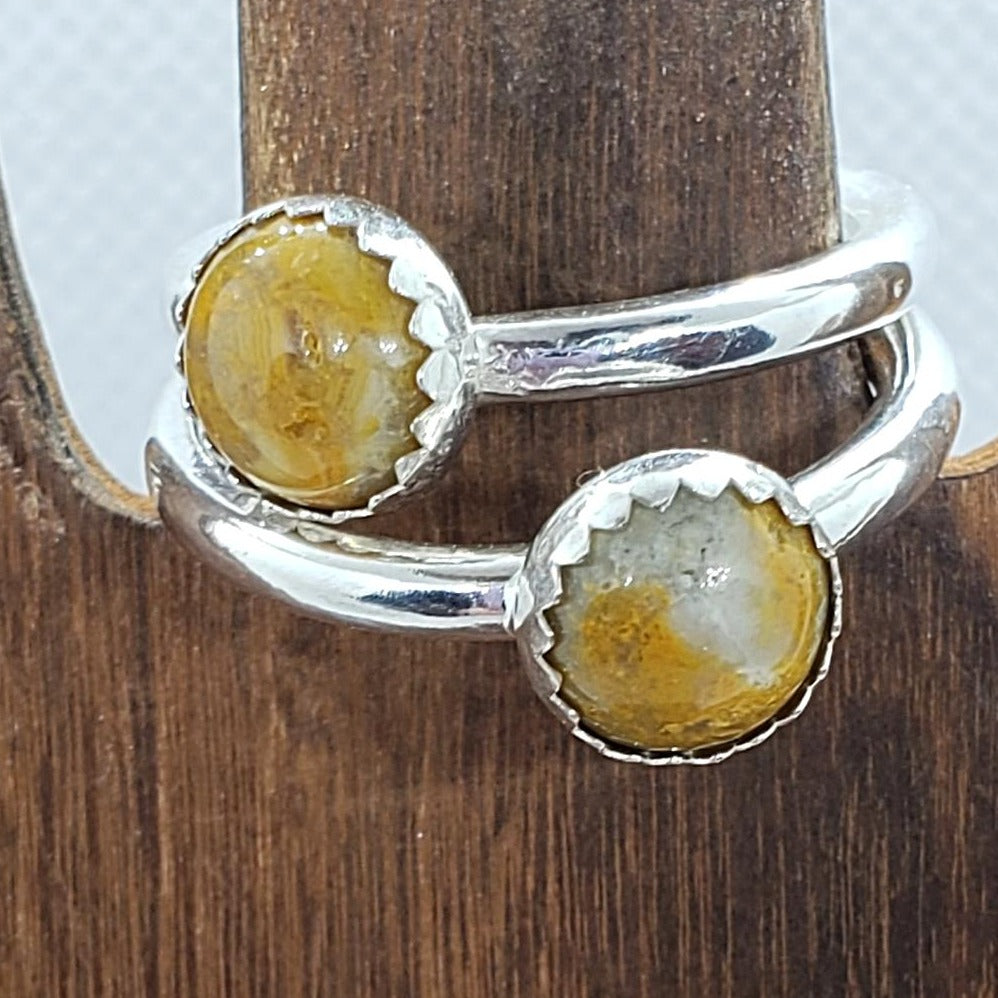 Sterling Silver Smooth Round With Crazy Lace Agate Cabochon - South Florida Boho Boutique