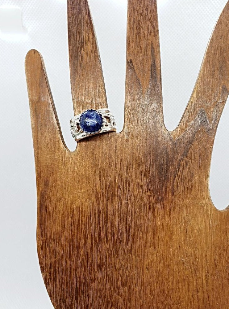 Sterling Silver Wide Band With Lapis Lazuli Cabochon - South Florida Boho Boutique