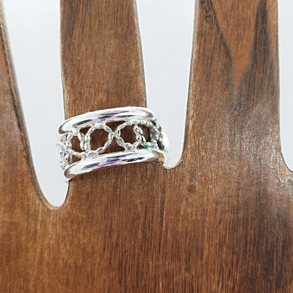 Sterling Silver Wide Band With Lapis Lazuli Cabochon - South Florida Boho Boutique
