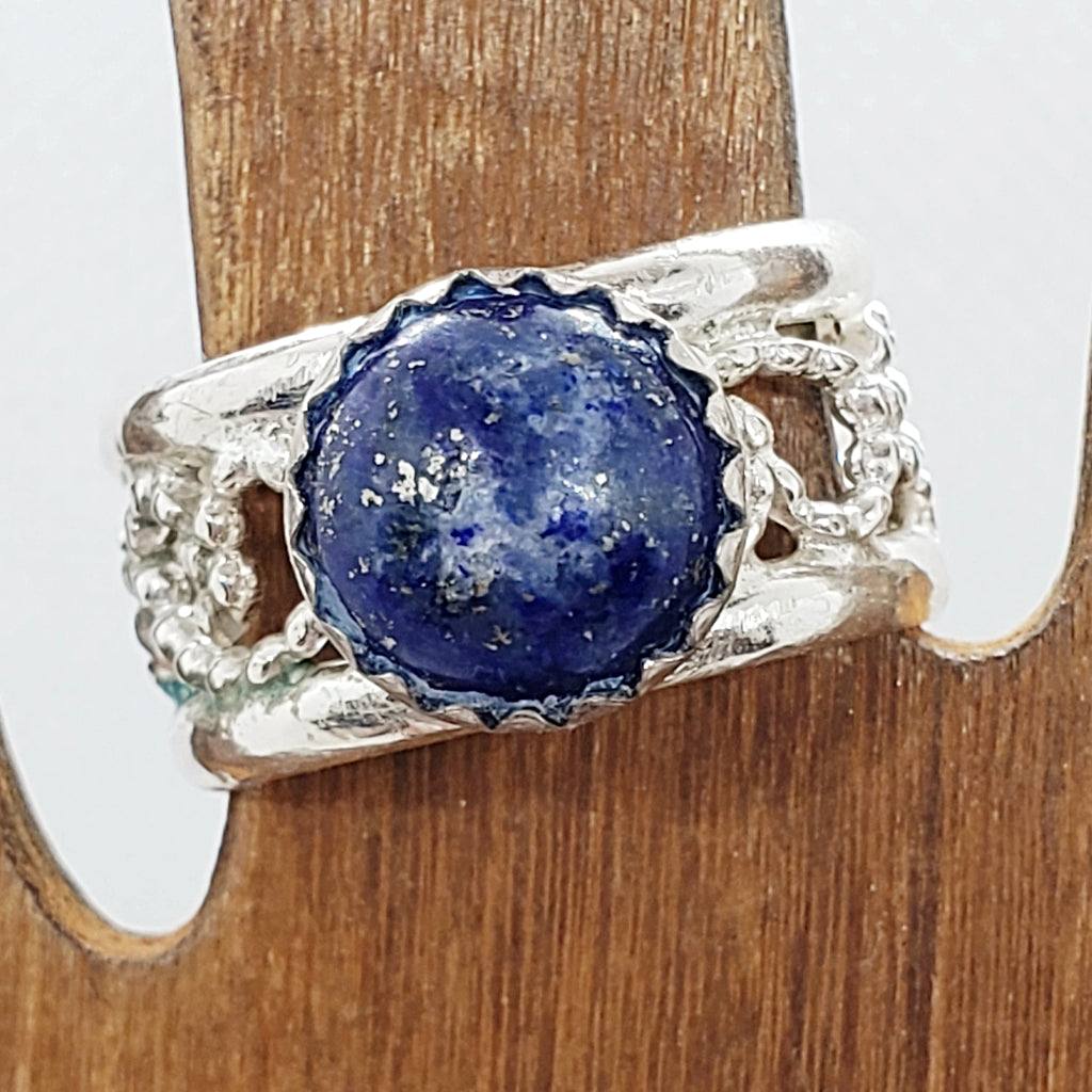 Sterling Silver Wide Band With Lapis Lazuli Cabochon - South Florida Boho Boutique