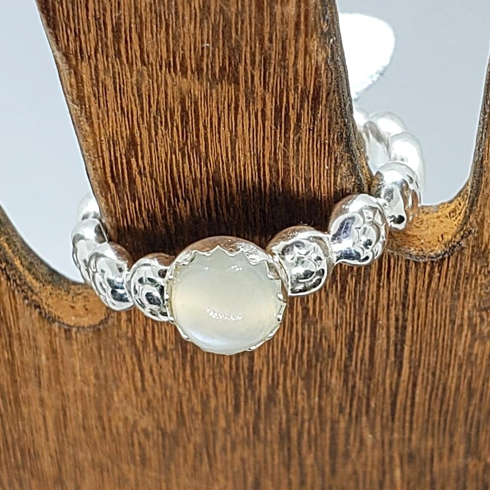 Sterling Silver Daisy Flower Band With Moonstone - South Florida Boho Boutique