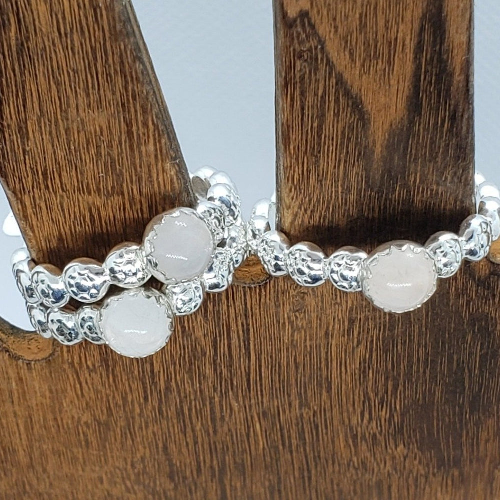 Sterling Silver Daisy Band with Rose Quartz Cabochon - South Florida Boho Boutique