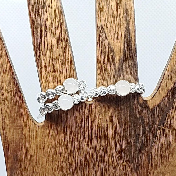 Sterling Silver Daisy Band with Rose Quartz Cabochon - South Florida Boho Boutique