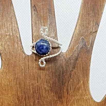 Sterling Silver Adjustable Ring With Lapis Lazuli Cabochon - South Florida Boho Boutique