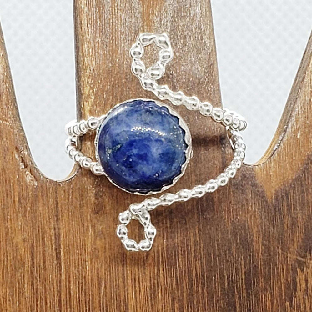 Sterling Silver Adjustable Ring With Lapis Lazuli Cabochon - South Florida Boho Boutique