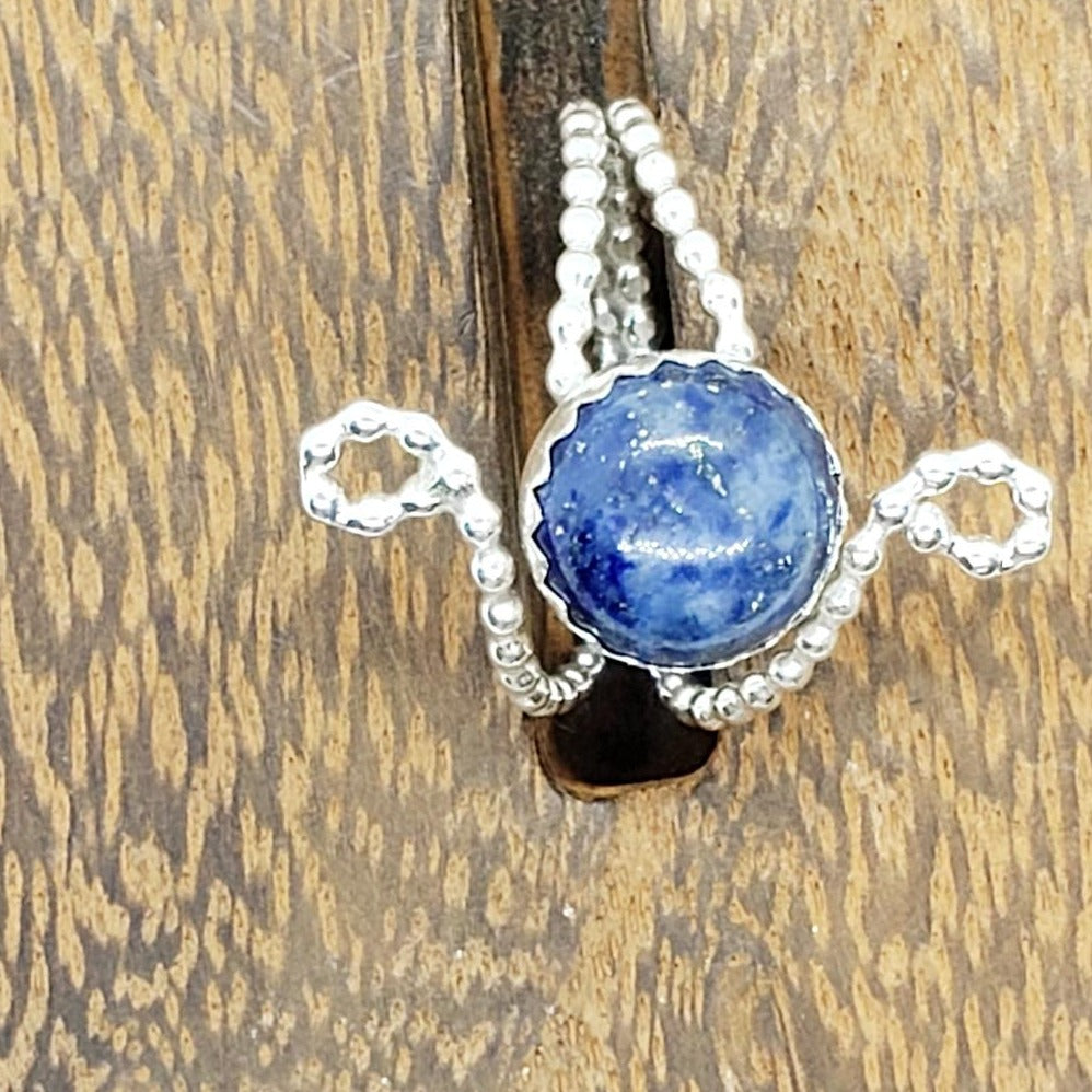 Sterling Silver Adjustable Ring With Lapis Lazuli Cabochon - South Florida Boho Boutique