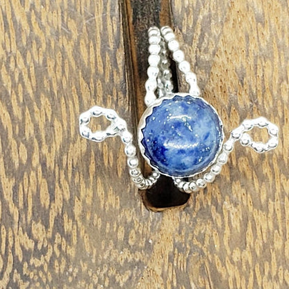 Sterling Silver Adjustable Ring With Lapis Lazuli Cabochon - South Florida Boho Boutique