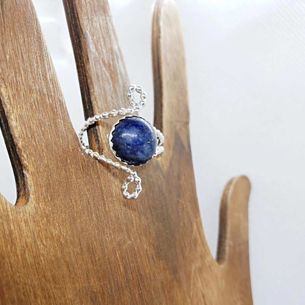 Sterling Silver Adjustable Ring With Lapis Lazuli Cabochon - South Florida Boho Boutique