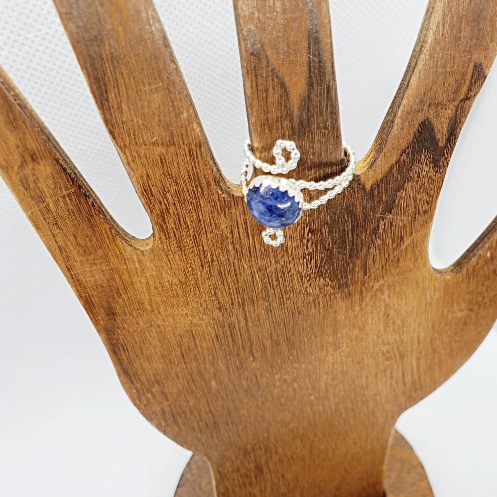 Sterling Silver Adjustable Ring With Lapis Lazuli Cabochon - South Florida Boho Boutique