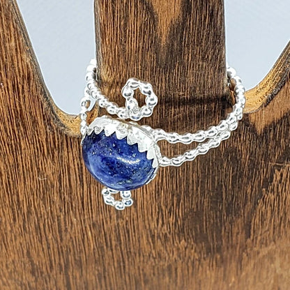 Sterling Silver Adjustable Ring With Lapis Lazuli Cabochon - South Florida Boho Boutique