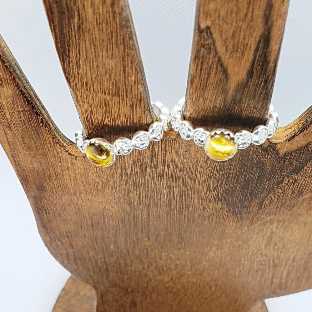 Sterling Silver Daisy Band With Citrine Cabochon Adjustable - South Florida Boho Boutique