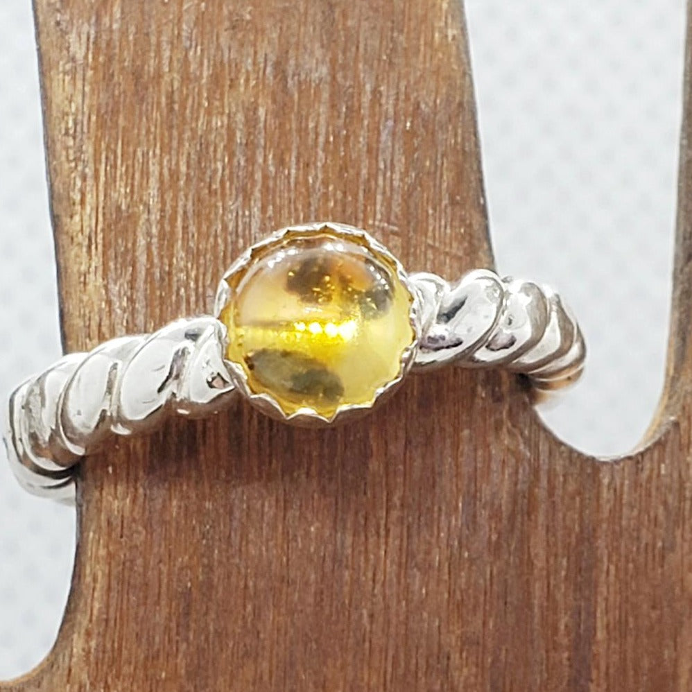 Sterling Silver Twisted Band With Citrine Cabochon Adjustable - South Florida Boho Boutique