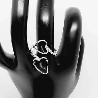 Sterling Silver Heart Bypass Ring - Adjustable - South Florida Boho Boutique