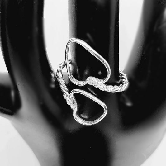 Sterling Silver Heart Bypass Ring - Adjustable - South Florida Boho Boutique