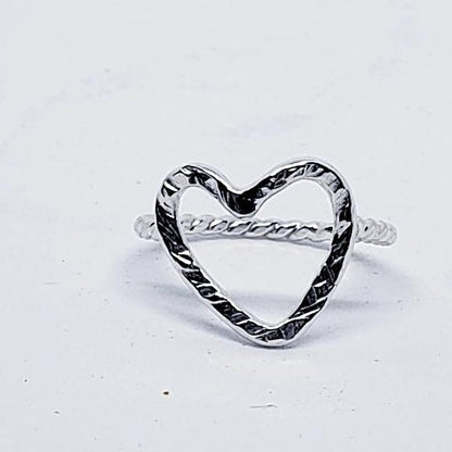 Sterling Silver Hammered Single Heart Ring - Delicate - South Florida Boho Boutique