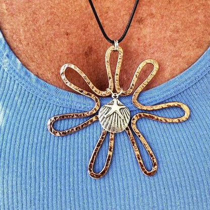 Sun-Flower Pendant With Starfish Charm - Copper - South Florida Boho Boutique