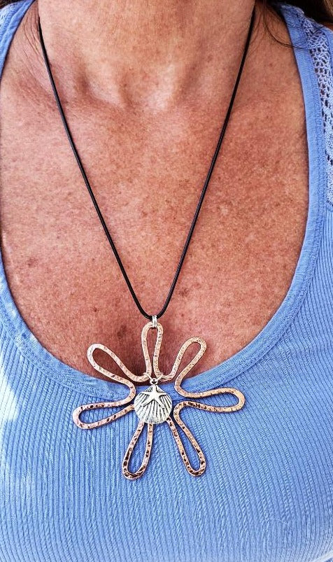 Sun-Flower Pendant With Starfish Charm - Copper - South Florida Boho Boutique