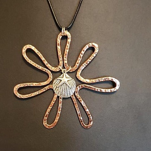 Sun-Flower Pendant With Starfish Charm - Copper - South Florida Boho Boutique